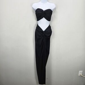 Just Be Queen Bandeau Top Maxi Skirt 2 Pcs Set XL Black Twist Ruched Resortwear